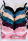 Satin Lace detail Bras with 3 hooks Push up Sexy